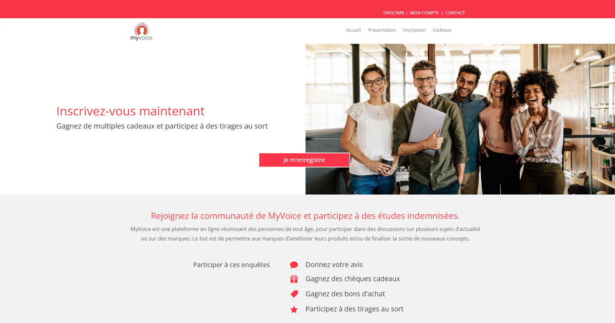 Page d'inscription au panel en ligne Myvoice