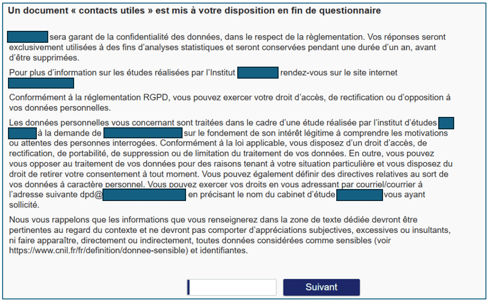 Exemple d’une communication de premier niveau, dans le questionnaire