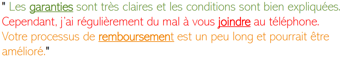 Exemple d’un verbatim segmenté en trois tonalités différentes